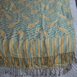 3/$15 Teal and Gold Paisley Scarf with Fringe